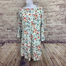 Vestido Loft Mujer Talla 2 Azul Claro Estampado Floral Rayón Campana Manga Línea A