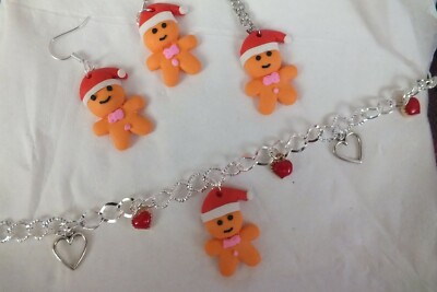 3 TEILIGES SET LEBKUCHENMANN HALSKETTE, OHRRINGE WEIHNACHTEN, GEBURTSTAG, VALENTIN