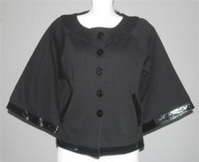 Kenar Black Knit Faux Leather Trim Ribbed Neck 3/4 Sleeves Jacket Wm's 12 Nwt