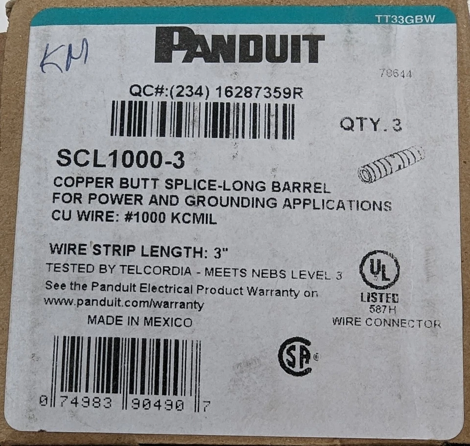 3 Panduit SCL1000-3 Copper Butt Splice Long Barrel Compression Connector NEW - Image 3 of 4