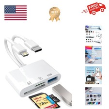 USB C SD Card Reader for iPhone, iPad, Lightning Dual Port SD Card Adapter, M...