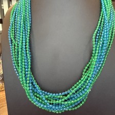 Vintage Blue  Green Multi Strand Plastic Beaded Necklace Long Length 48  