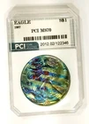 1987 Silver Eagle MS 70 Dramatic Rainbow Striped Color Toned Awesome Appeal PCI