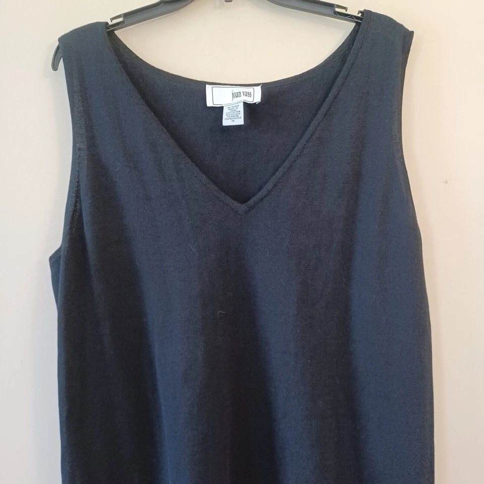 Joan Vass 1X Top Tejido Cuello en V Sin Mangas Negro Rosa Oficina Informal Viaje Clásico Foto 2 de 4