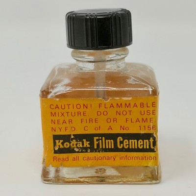 Vintage Kodak Film Cement Glass Bottle Almost Empty w/Brush Rexall NYFD Eastman