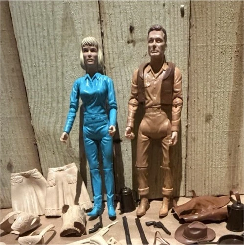 Vintage Marx Johnny West Jane West with lots of accessories