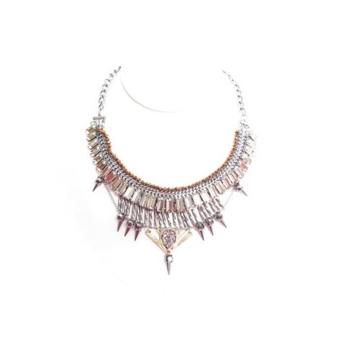 Silver Rhinestone Bib Statement Necklace