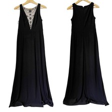 ADRIANNA PAPELL NWOT Beaded Mesh Neckline Maxi Dress in Black Size 6  