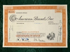 1971 American Brands, Inc. Stock Certificate - 100 Shares