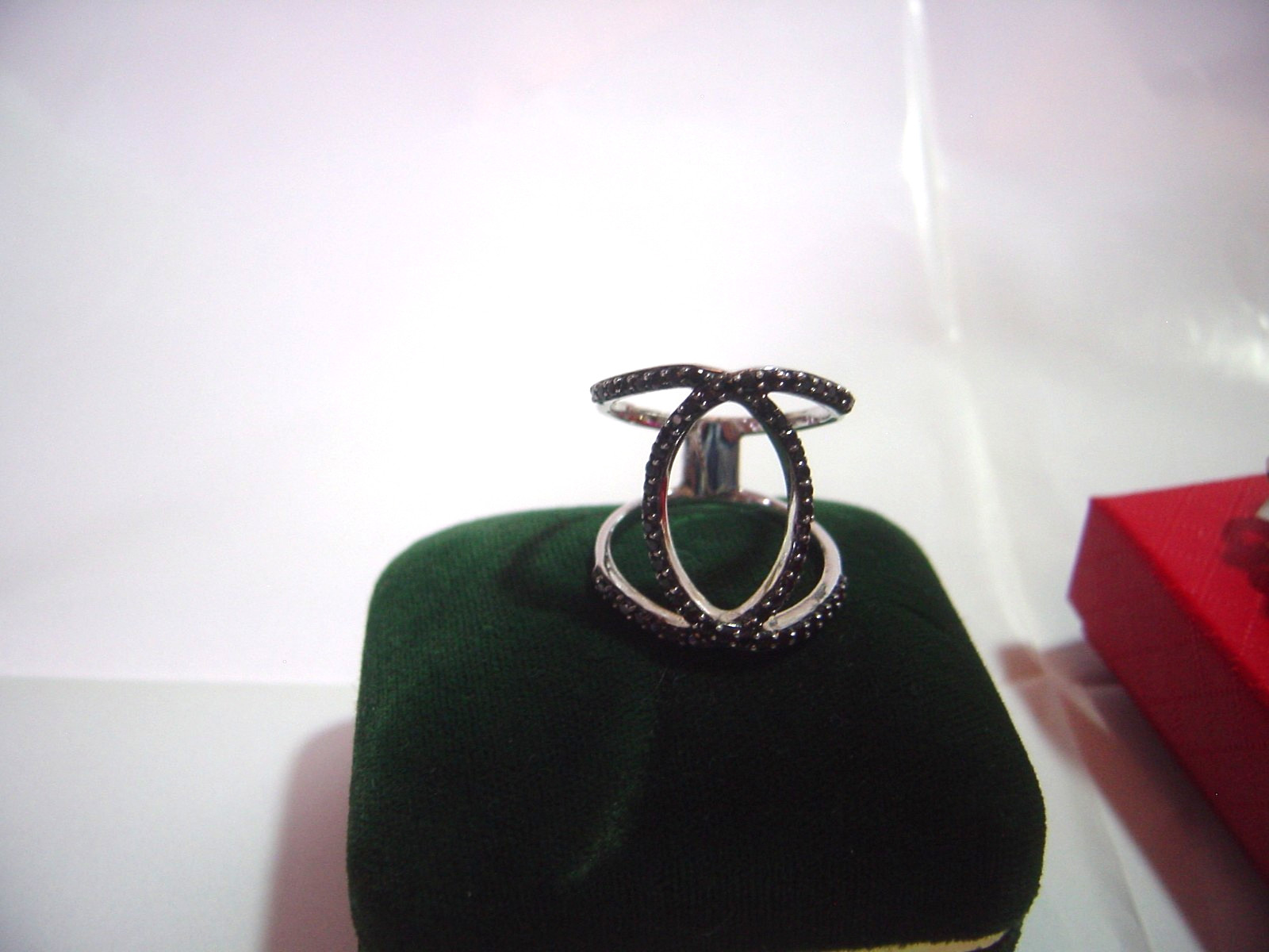 exquisite-solid silver large ornate black sparkli… - image 2