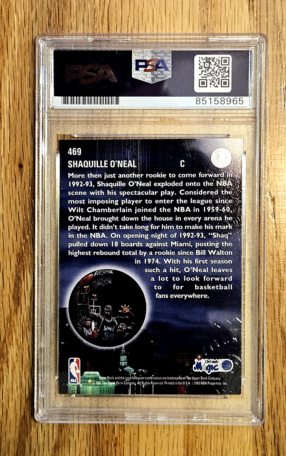 1994 UD SKYLIGHTS SHAQUILLE O'NEAL AUTOGRAPH CARD #469 PSA/DNA view 2
