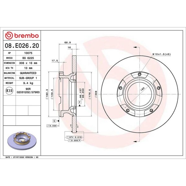 2X Brembo 08.E026.20 Bremsscheibe FüR Ford Transit V363 FCD FDD FAD FBD FED FFD-image