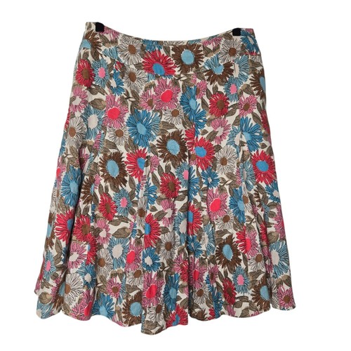 Boden Colorful Floral Print A Line Pleated Linen Flare Twee Midi Skirt 8 - Picture 2 of 9