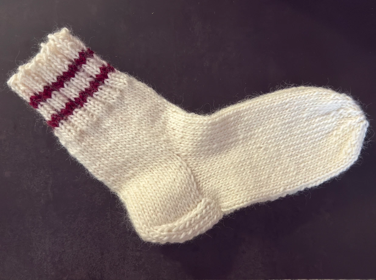 Hand Knit Wool Socks White W Stripes 100% Wool Cozy Warm Winter Gift Sizes S M L