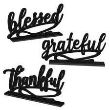 3 Pcs Thanksgiving Table Sign Thankful Grateful Blessed Decor Black