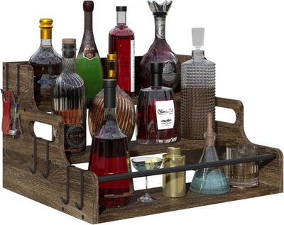 3-Tier Liquor Bottle Display Shelf, Bar Stand for Whiskey, Spirits, Coffee Sy...