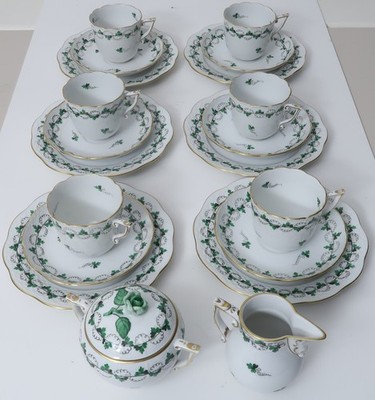 Herend Petersilie Kaffee-Service 6 Gedecke 517/706 PE + Milch/Zucker 635/665 PE