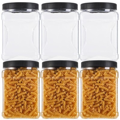 Square Plastic Jars with Lids - Clear Empty Storage Containers for Food Stora...