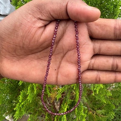 2-3MM A++ Red Garnet Faceted Round Gemstone Beads Survival Long Necklaces 32''