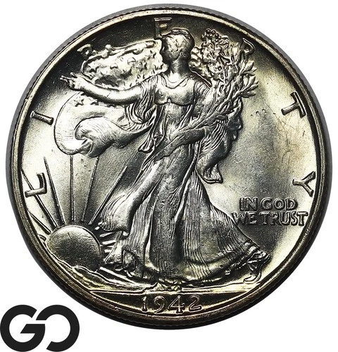 1942-S Walking Liberty Half Dollar Rim Toner Lustrous BU++