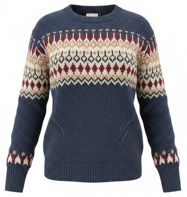 L.L.Bean Fair Isle Sweater Womens M Blue Nordic Cotton Knit Pullover Cottagecore