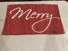 Holiday Christmas Scatter Rug 100% Cotton 21 in X 34 in Red “Merry” NWT