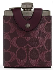 ❤️Coach Flask - CAQ66 Black Currant Red Signature Canvas/Smooth Leather - NWT