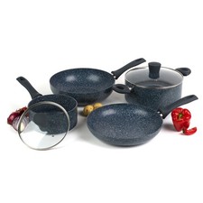 Russell Hobbs Cookware Pot Pan Set 4 Piece Non-Stick Blue Marble 20/24/28 cm