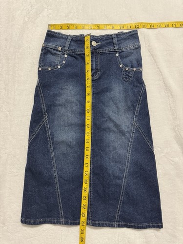 Wearever Jean Denim Girls Skirt Size 8 Long Modest Iridescent Bling - Picture 2 of 6