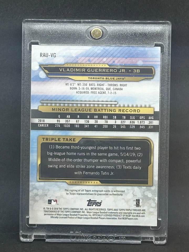 Vladimir Guerrero Jr Rookie Auto 2019 Topps Triple Threads /10 SSP RARE Sh - Image 2 of 2