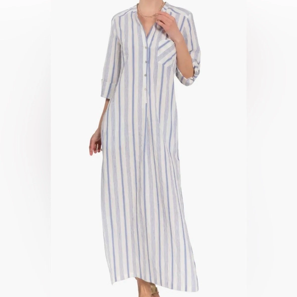 3/4 Sleeve Striped Cotton Casual Shirt Dresses for sale | eBay