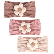 3 Pcs Baby Flower Headbands Baby Girls Nylon Headband Soft Beige Pink Khaki