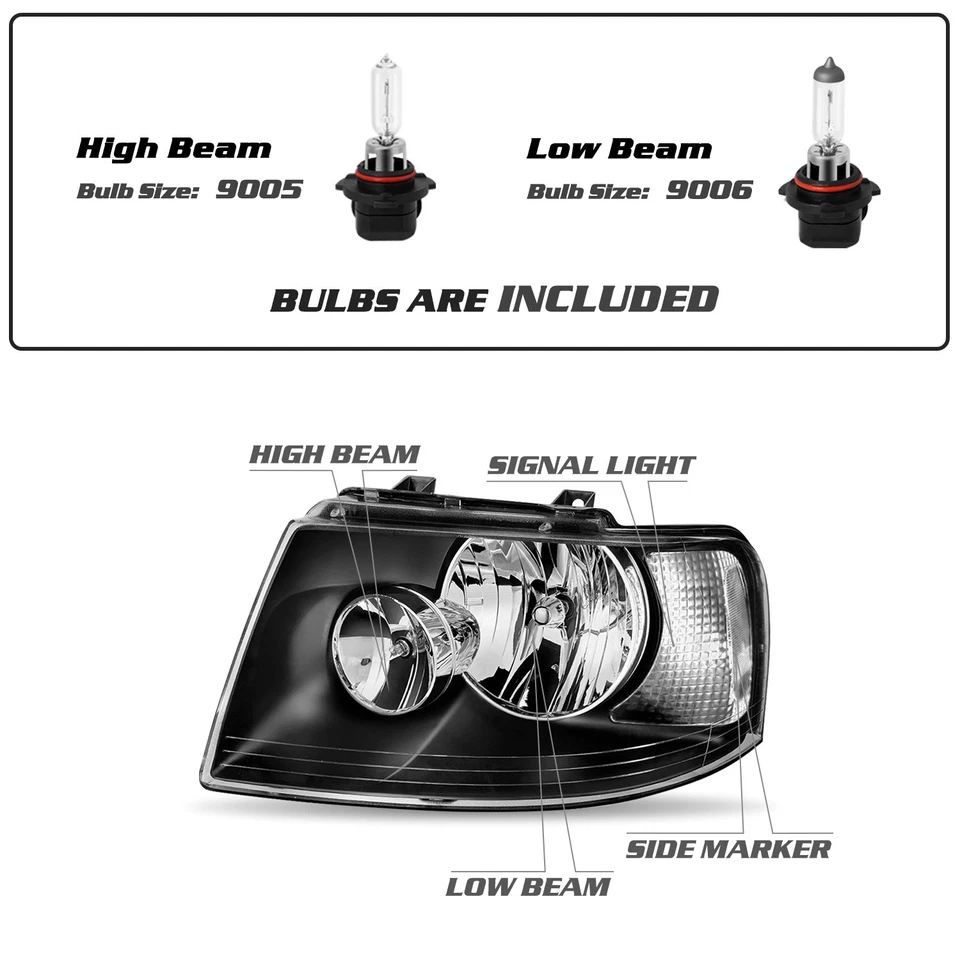 Par de montaje de faros transparentes negros con bombillas para Ford Expedition 2003-2006 Foto 3 de 4