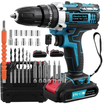 DEPMOG Mit 2 Akkus Für Makita Akku-Schlagbohrschrauber 21V Akkuschrauber Set mit Box