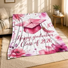 Pink Graduation Class of 2026 Coral Fleece Throw Blanket