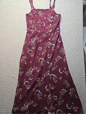 Xhilaration Target Floral Midi Dress Size S Burgundy Boho Button Front Smocked