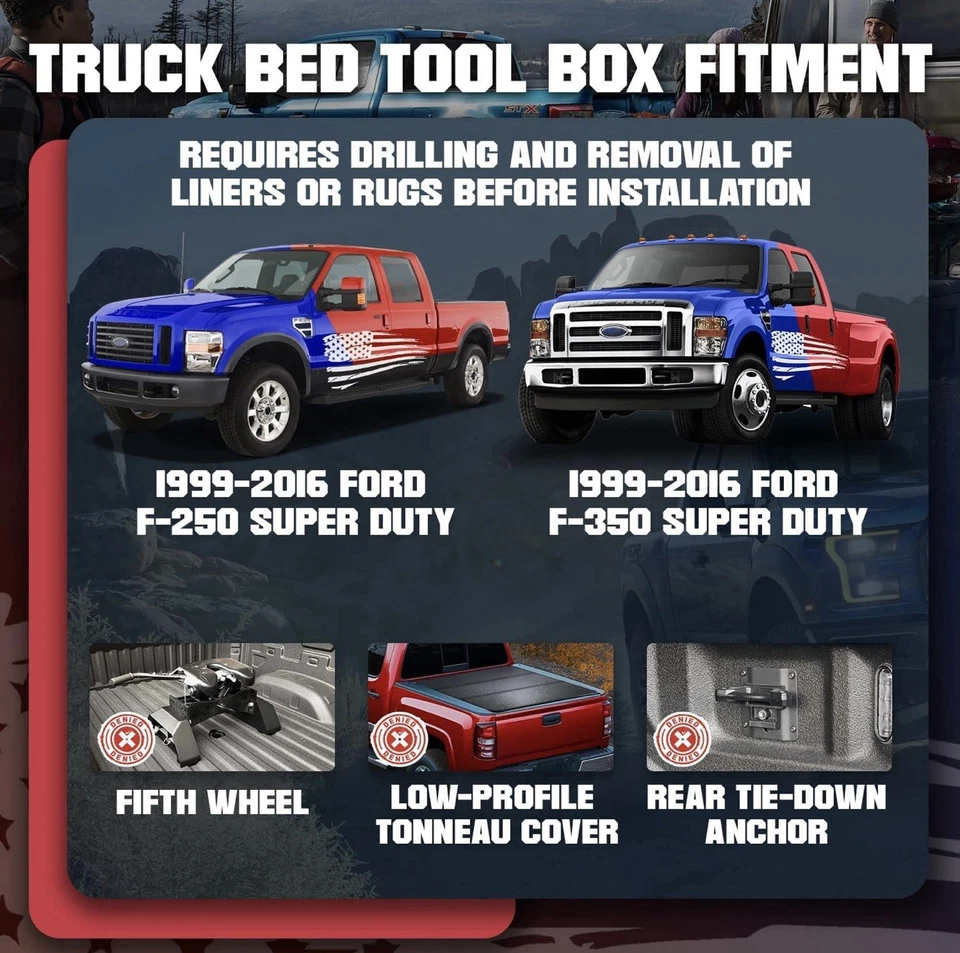 All Metal Swing Truck Bed Tool Box for 1999-2016 Ford F-250 F-350 Super Duty Foto 3 de 4
