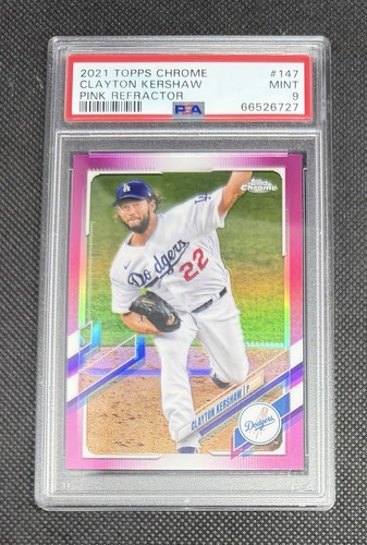 2021 Topps Chrome Clayton Kershaw #147 Pink Refractor PSA 9 Mint Pop 1