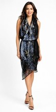 Simply Vera Wang Dress 8 Black Chiffon Beaded V Neck Sleeveless Party Cocktail 