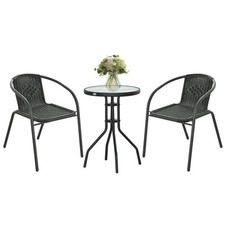 3 Pieces Bistro Garden Furniture Set with 2 Stackable Chairs Black Seat