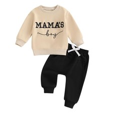 Toddler Baby Boy Fall outfit Mama's Boy Letter Embroidery Sweatshirt Top Elas...