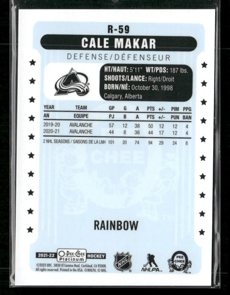 2021-22 O-Pee-Chee Platinum - Retro Cale Makar #R-59 Rainbow - Image 2 of 2