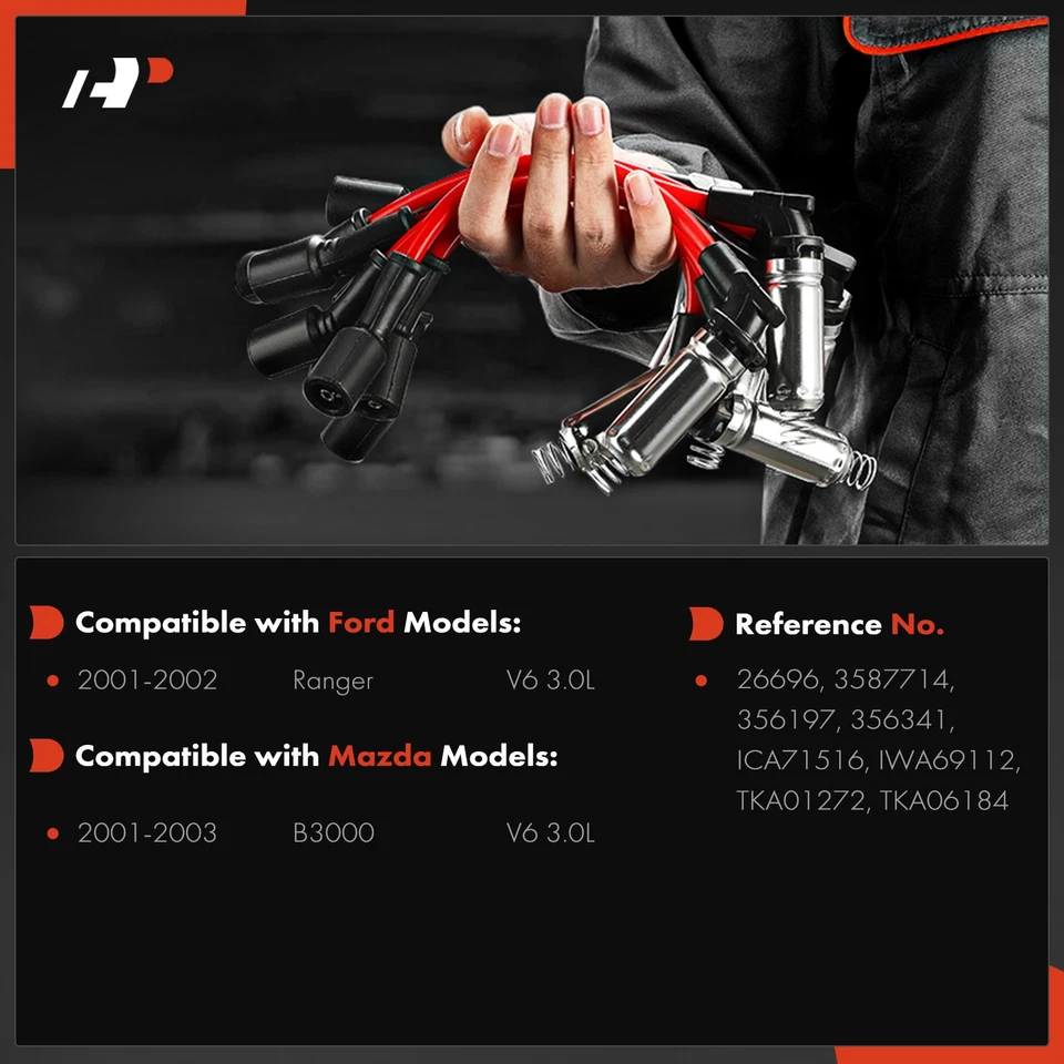 Conjunto de fios de vela de ignição A-Premium 6 peças para Ford Ranger 2001-2002 Mazda B3000 V6 3.0L - Imagem 2 de 4