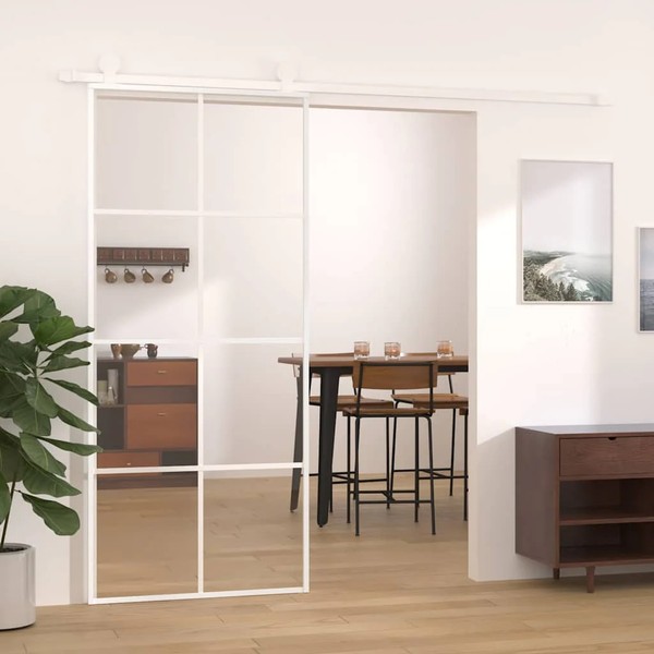 Vidaxl SchiebetüR Esg-Glas Und Aluminium 90X205 Cm Weiß Neu-image