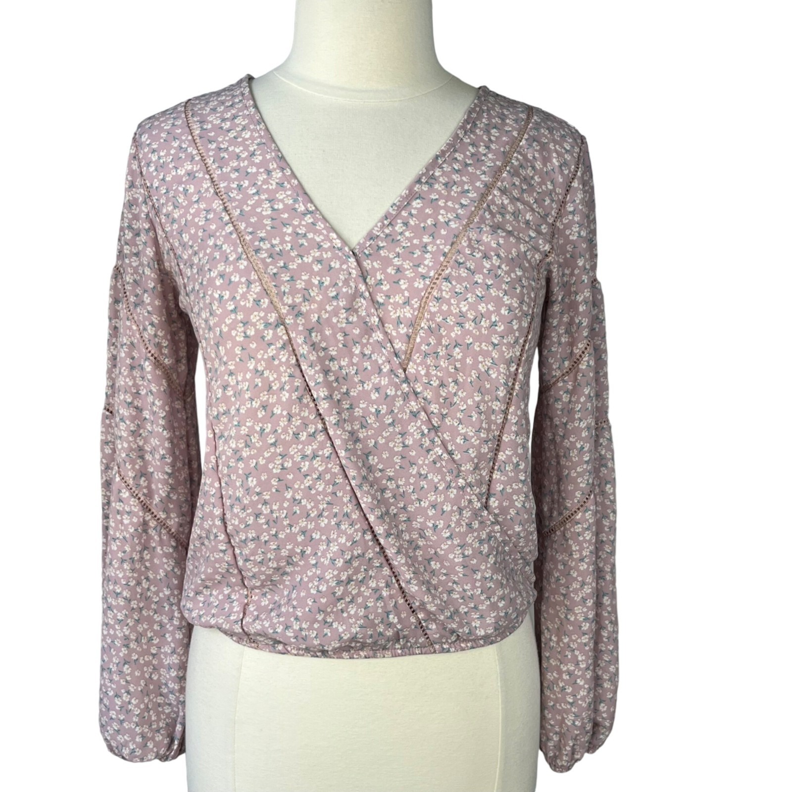 Sienna Sky Shirt Blouse Womens Small Pink Floral Wrap Front