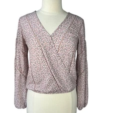 Sienna Sky Shirt Blouse Womens Small Pink Floral Wrap Front