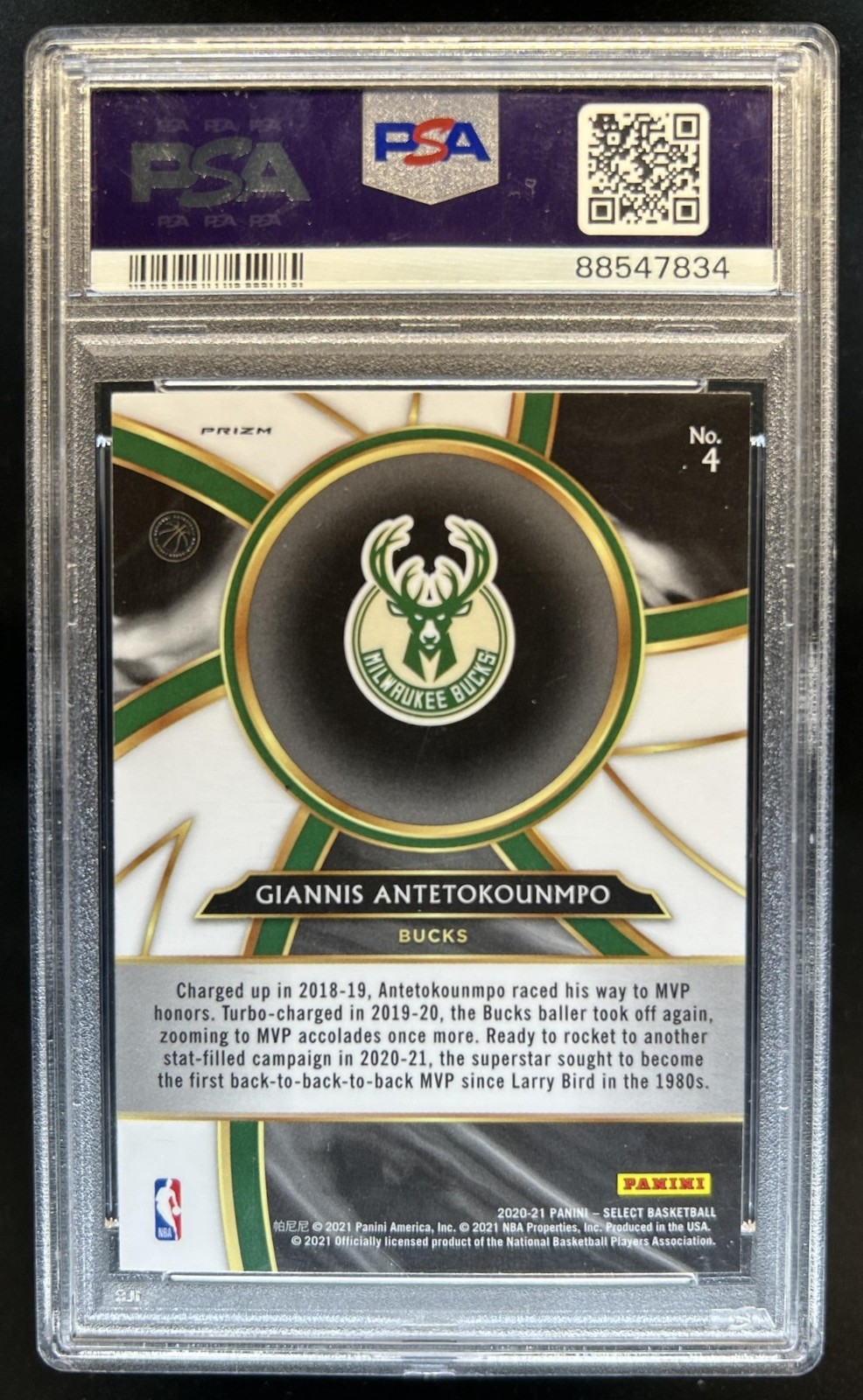 2020-21 Panini Select Giannis Antetokounmpo Turbo Charged Blue #4 Bucks PSA 10 view 2
