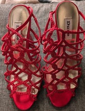 Dune Jameea Caged Diamante Red Heeled Sandals Uk 4 rrp £110