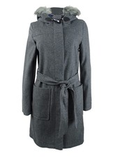 Tommy Hilfiger Women's Belted Faux-Fur-Trim Hooded Coat (XS, Heather Grey)