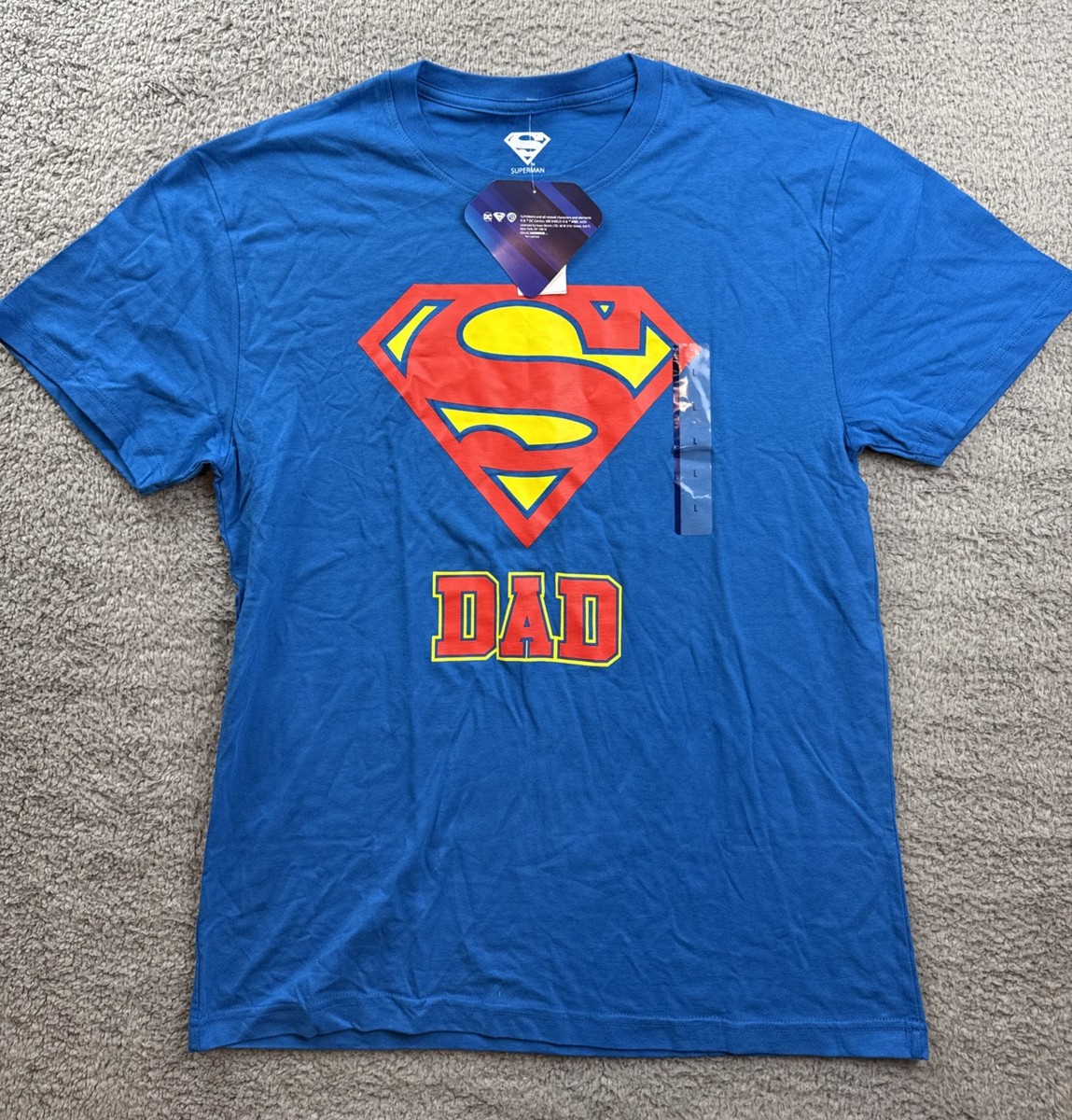 Superman Dad Shirt Mens Large Blue DC Comics Superhero Logo T